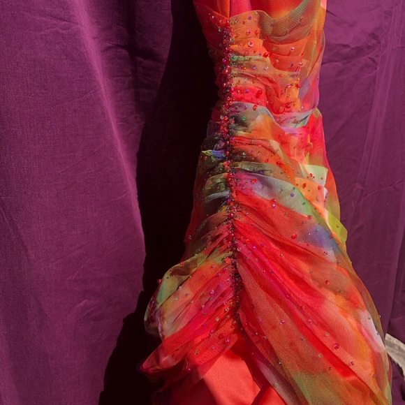 David’s Bridal Orange Watercolor Prom Dress - Picture 2 of 8